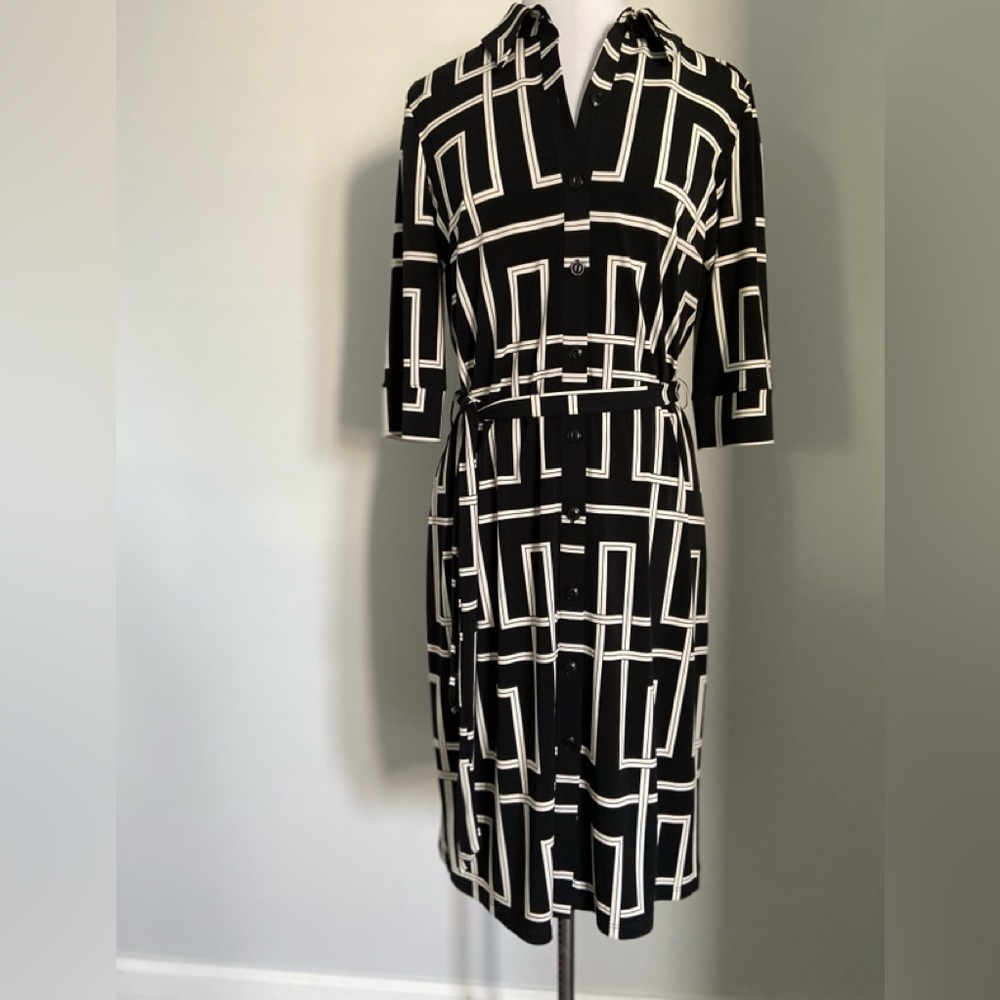 White House Black Market Black and White Geometric Shirt Dress